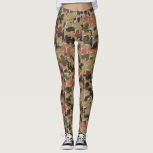 Camouflage Red & White Basenji Dog Design Leggings