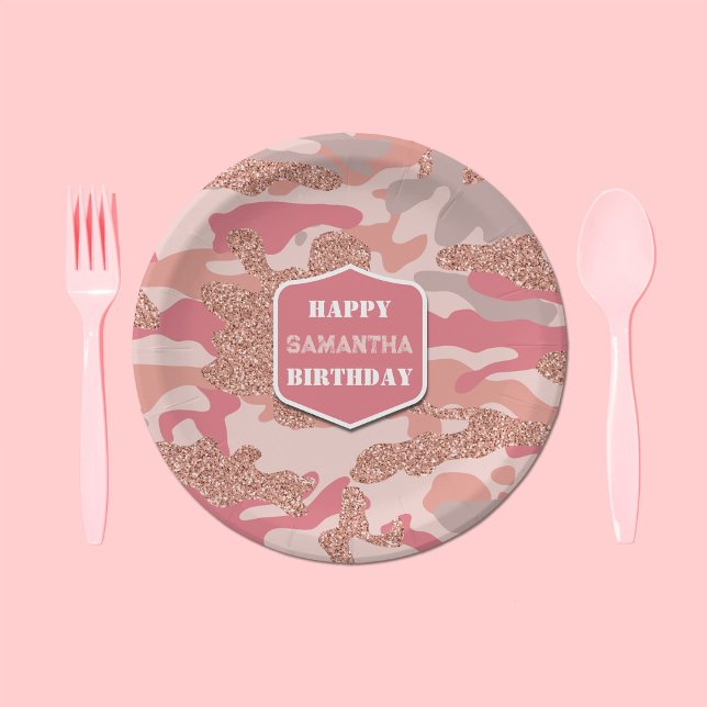 Camouflage Rose Gold Blush Pink Camo Army Birthday Pappteller (Camouflage Rose Gold Blush Pink Camo Army Birthday Paper Plates)