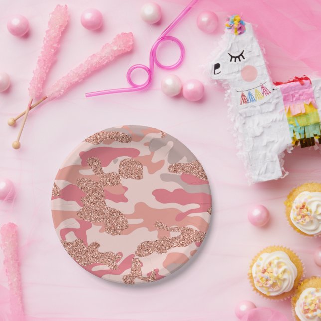 Camouflage Rose Gold Blush Pink Camouflage Arena M Pappteller (Party)