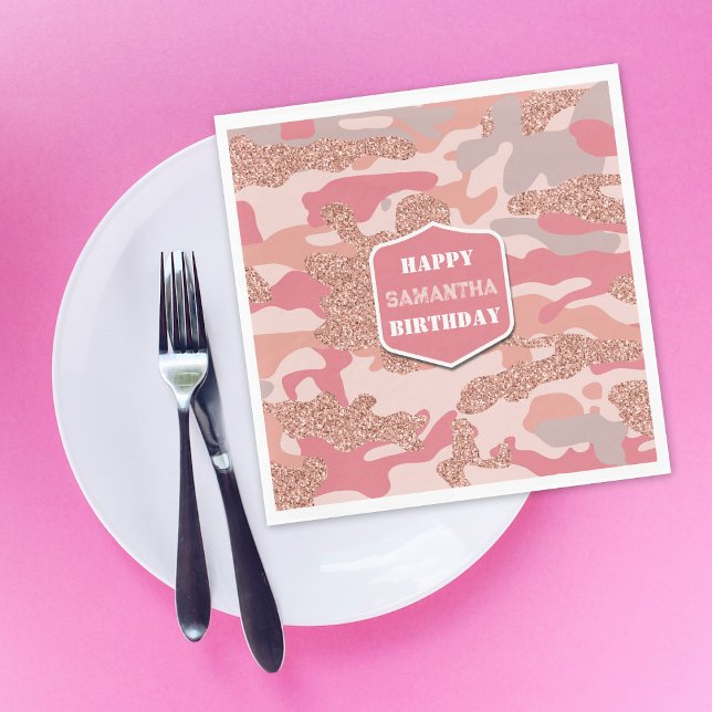 Camouflage Rose Gold Blush Pink Camouflage Army Ge Serviette (Camouflage Rose Gold Blush Pink Camo Army Birthday Napkins)