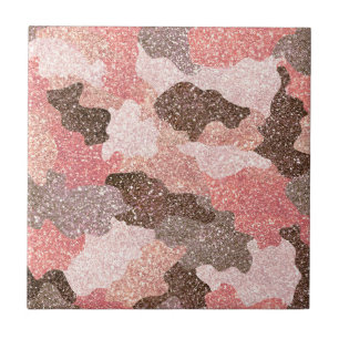 Camouflage Rose Gold Camouflage Glitzer Glam Monog Fliese