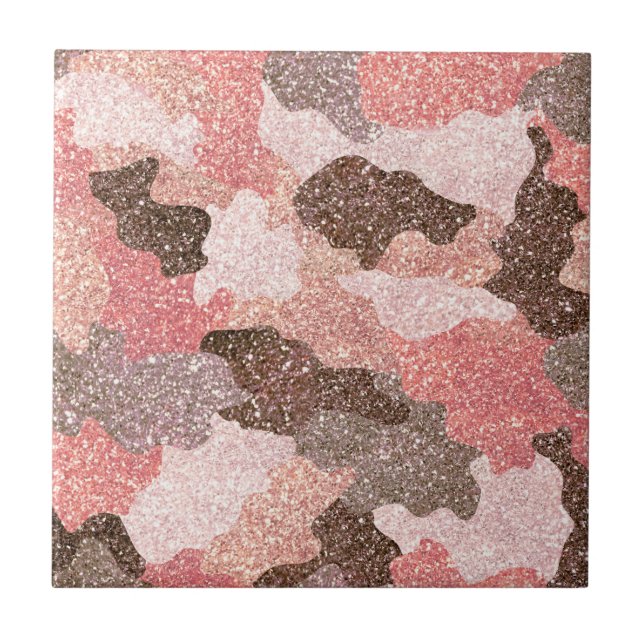 Camouflage Rose Gold Camouflage Glitzer Glam Monog Fliese (Vorderseite)