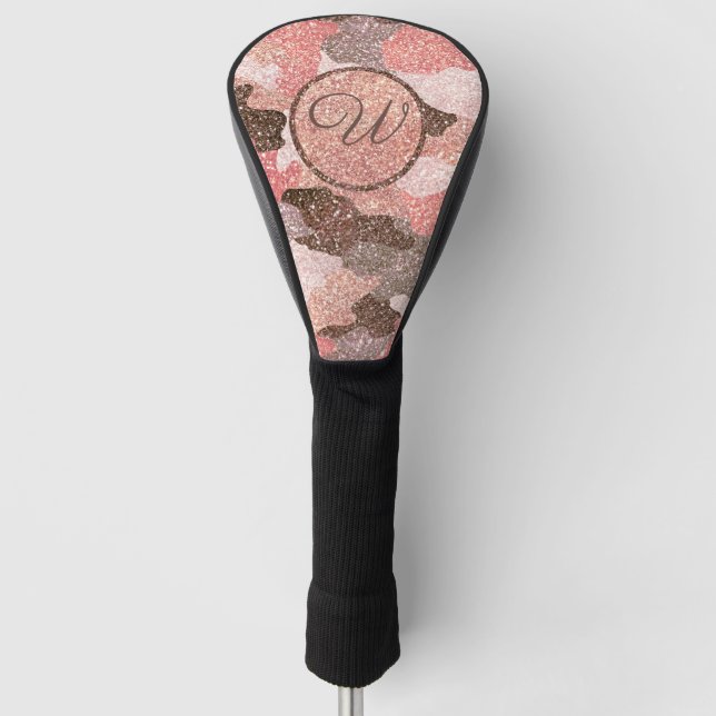 Camouflage Rose Gold Camouflage Glitzer Glam Monog Golf Headcover (Vorderseite)
