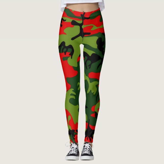 Camouflage rotes und grünes Legging Leggings (Vorderseite)