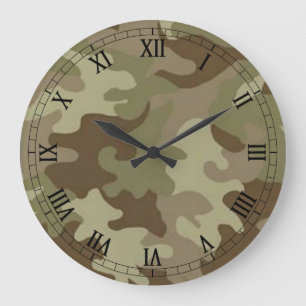 Camouflage Round Roman Numerals Clock Große Wanduhr