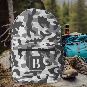 Camouflage Schnee Personalisiert Modernes Monogram Bedruckter Rucksack