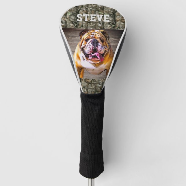 Camouflage Schwarzer Bulldog Rasse Tiername Cool Golf Headcover (Vorderseite)
