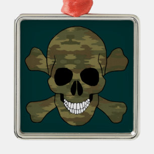 Camouflage Skull and Crossbones Square Ornament