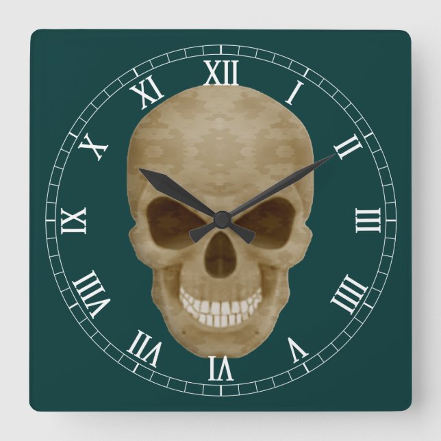 Camouflage Skull Roman Numerale Clock Quadratische Wanduhr (Vorderseite)