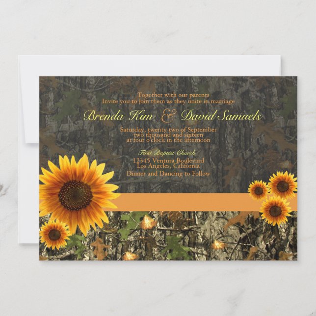 Camouflage-Sonnenblumen, die Einladung Wedding (Vorderseite)