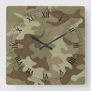 Camouflage Square Roman Numerals Clock Quadratische Wanduhr