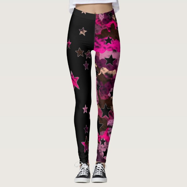 Camouflage-Star-Leggings in Schwarz und Rosa Leggings (Vorderseite)