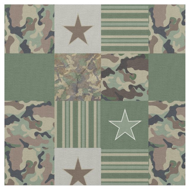 Camouflage Stars Stripes Khaki Patchwork Muster Stoff (Nahaufnahme)