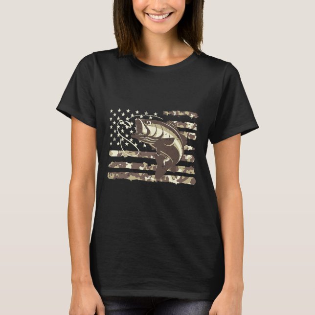 Camouflage US Flag B Fischen Coole Fischerei Patri T-Shirt (Vorderseite)