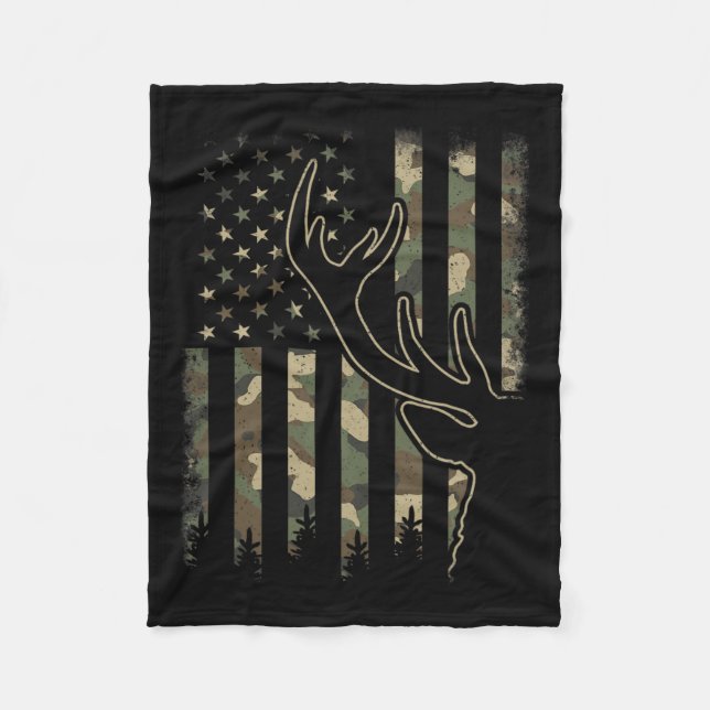 Camouflage Us Flag Elk Buck Camouflage Hirsche Jag Fleecedecke (Vorderseite)