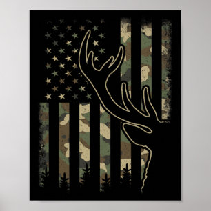 Camouflage Us Flag Elk Buck Camouflage Hirsche Jag Poster