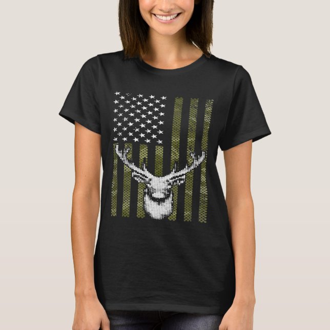 Camouflage US Flag Hirsch Jagd Bow Junter T-Shirt  (Vorderseite)