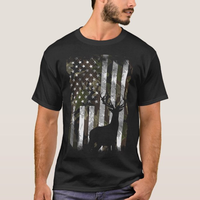 Camouflage Us Flag Hirschelch Buck Camoflage Jagd T-Shirt (Vorderseite)