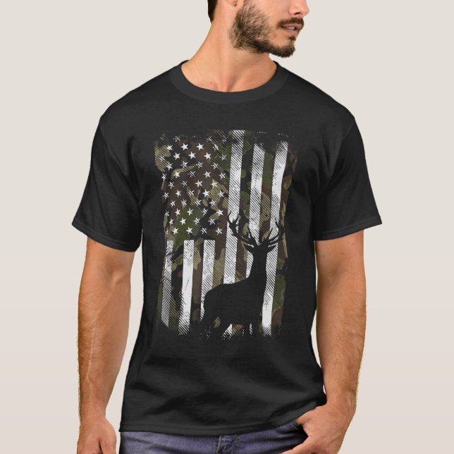 Camouflage US Flag Hirschelch Buck Camoflage Jagdj T-Shirt (Vorderseite)