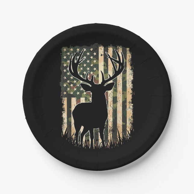 Camouflage US Flag Hirschjagd Jagdjäger Pappteller (Vorderseite)