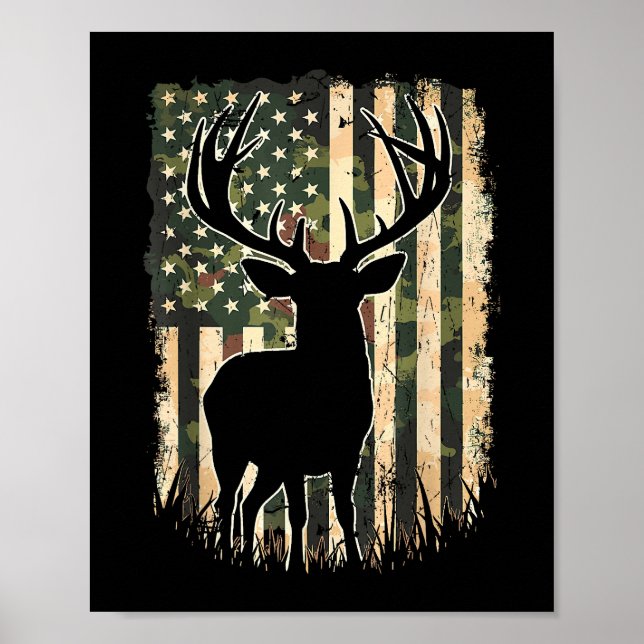 Camouflage US Flag Hirschjagd Jagdjäger Poster (Vorne)