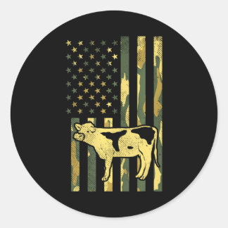 Camouflage US-Flagge Kuh Militärfarm Animal Patrio Runder Aufkleber