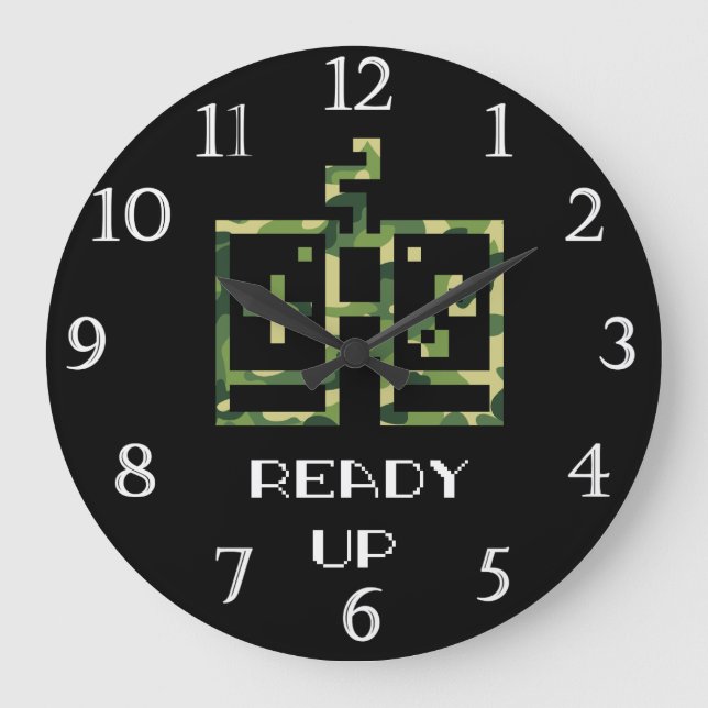 Camouflage Video Game Controller Ready Up Gamer Große Wanduhr (Vorderseite)
