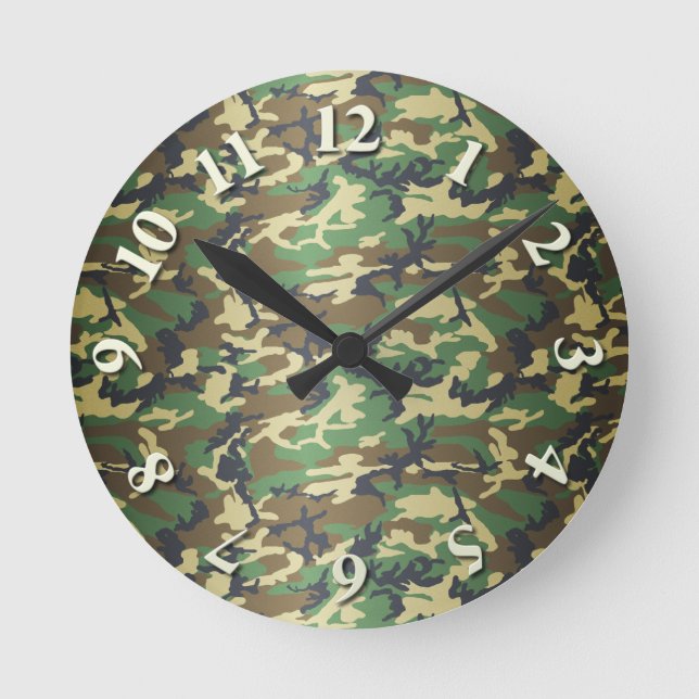 Camouflage von Waldland-Blätter Runde Wanduhr (Vorderseite)