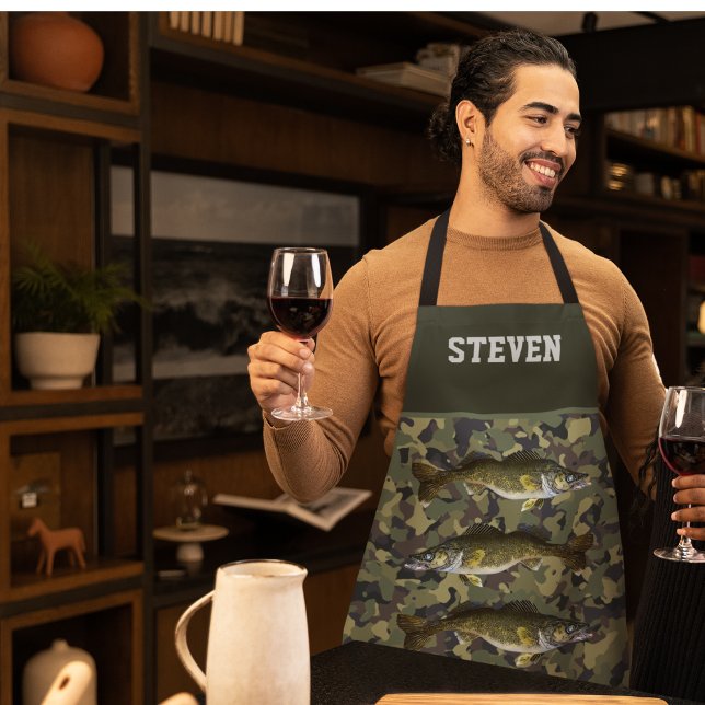 Camouflage Walleye Fischerei Name Sport im Freien  Schürze (Cool camouflage walleye fishing men's personalized apron)