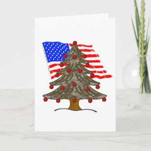 Camouflage Weihnachtsbaum mit amerikanischer Flagg Feiertagskarte
