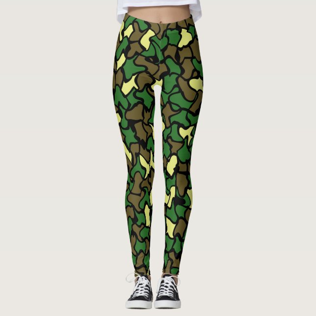 Camouflage Wobble Tile Pattern Leggings (Vorderseite)