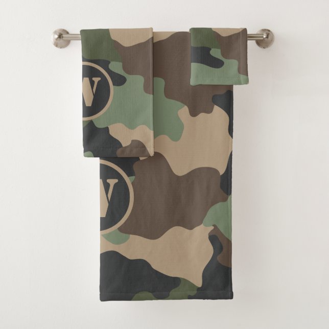 Camouflage Woodland Camouflage Khaki Tan Black Mon Badhandtuch Set (Insitu)