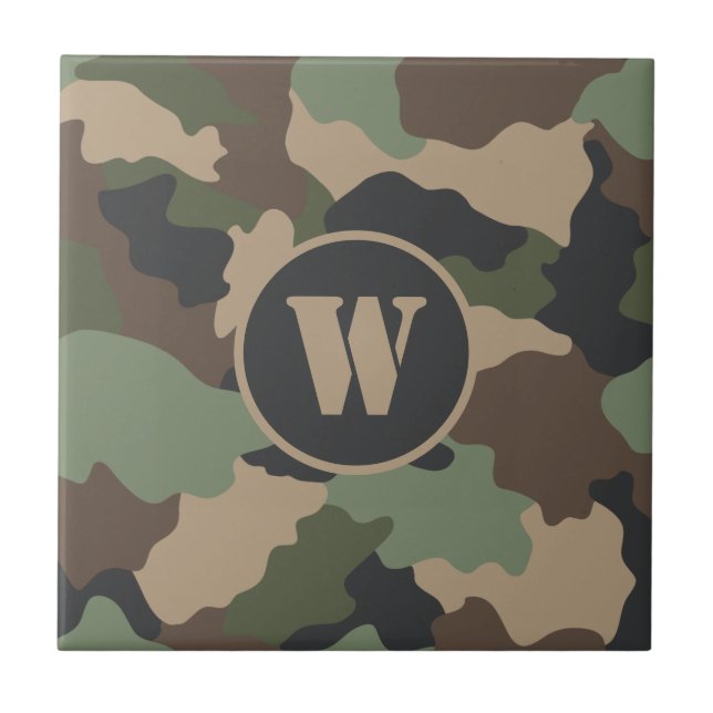 Camouflage Woodland Camouflage Khaki Tan Black Mon Fliese (Vorderseite)
