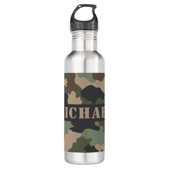 Camouflage Woodland Camouflage Khaki Tan Edelstahlflasche (Vorderseite)