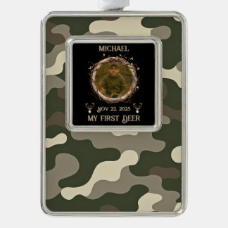 Camouflage Woodland First Deer Photo Frame Rahmen-Ornament Silber