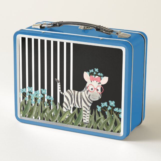 Camouflage Zebra mit blauen Blumen Lunchbox (Rückseite)