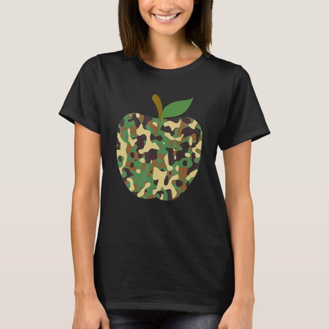 Camouflaged Apple First Day Of School Teaching Tea T-Shirt (Vorderseite)