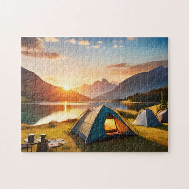 Camp Art Sunset Campingplatz Foto Puzzles Internet (Horizontal)