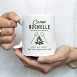 Camp Bach Bachelorette Kaffeetasse<br><div class="desc">Cute camping bachelorette mug featuring a drawing of a campsite featuring a log fire,  and raosting marshmallows,  and a text template that is easy to personalize.</div>