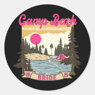 Camp Bach Bride Bridesmaid Retro Camping Bachelore Runder Aufkleber