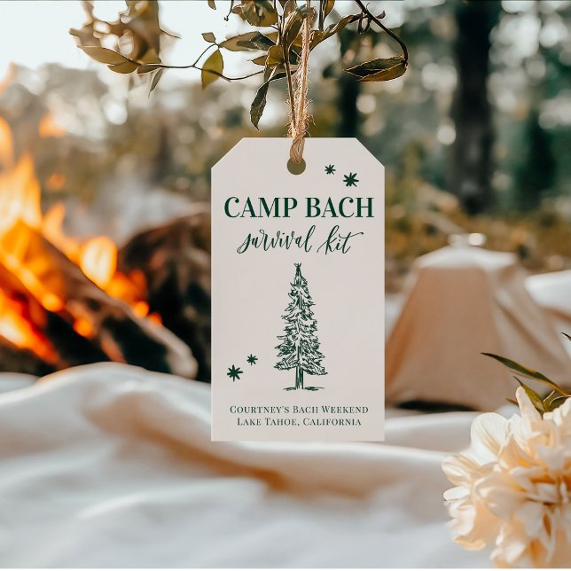 CAMP BACH - Letzter Weg vor dem Schleier-Geschenks Geschenkanhänger (CAMP BACH Survival Kit Tag | Rustic Forest Design for Bachelorette Trip Favors | Lake Tahoe Theme)