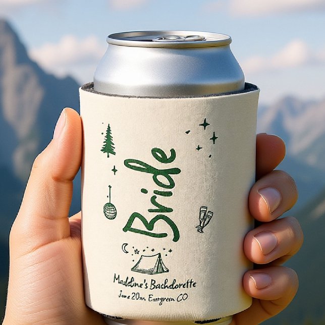 Camp Bachelorette Bride Hand Drawn geschrieben grü Selters Dosenkühler (camp bachelorette can cooler personalized bride camping hand drawn written girls trip bach)