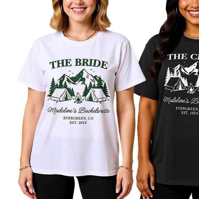 Camp Bachelorette Camping Forest Green Hütte Crew T-Shirt (camp bachelorette bride shirts camping glamping elegant modern classic)