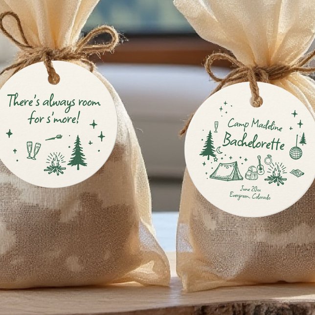 Camp Bachelorette Camping Handgezeichnet Schreiben Geschenkanhänger (camp bachelorette favor tag camping hand drawn written girls trip bach green glamping)