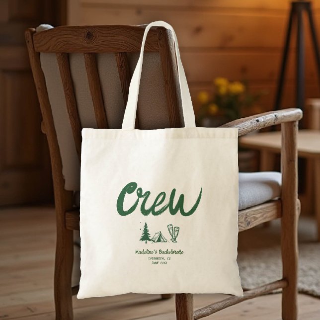 Camp Bachelorette Crew Handgezeichnet Schrift Grün Tragetasche (camp bachelorette bridesmaid tote bag handwriting hand written camping glamping hiking bach)