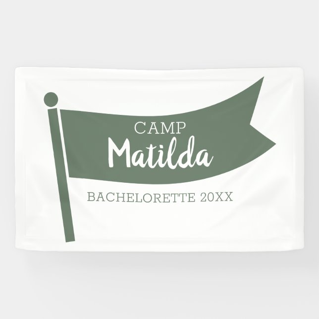 Camp Bachelorette Mountain Green Flag Camping Banner (Horizontal)