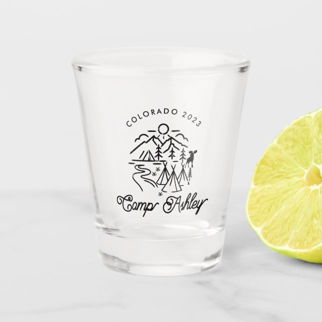 Camp Bachelorette Personalisiert Tote Bag Schnapsglas (Vorderseite)
