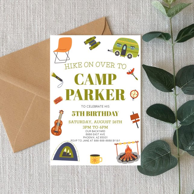 Camp Camping Happy Camper Geburtstagsparty Einladung (Von Creator hochgeladen)