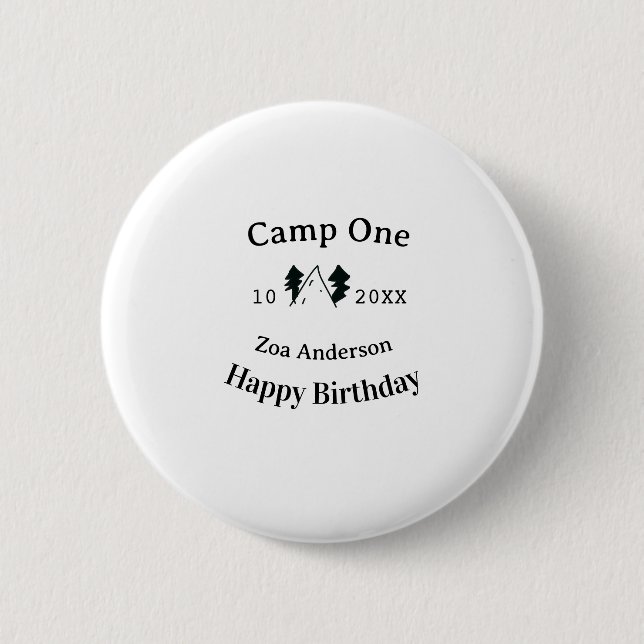Camp einen glücklichen Geburtstag Name Datum Campi Button (Vorderseite)