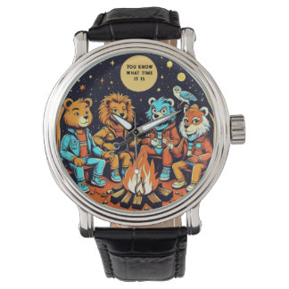 Camp Fire Watch - Retro Animals Sing eine lange Armbanduhr
